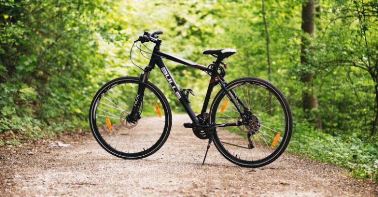 Bike - Black and White Hardtail Bike on Brown Road Between Trees